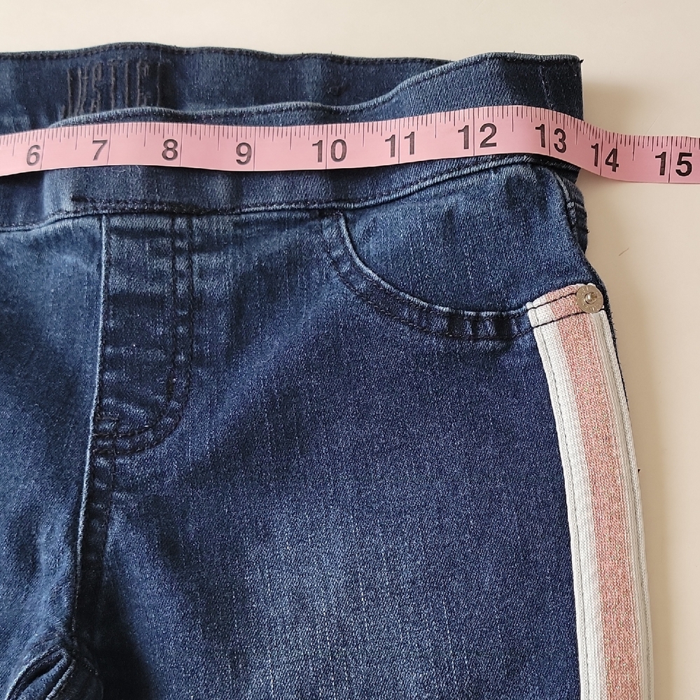 Justice Girls Mid Rise Leggings · Dark Wash Denim Stripe · Large 12 - Picture 7 of 11